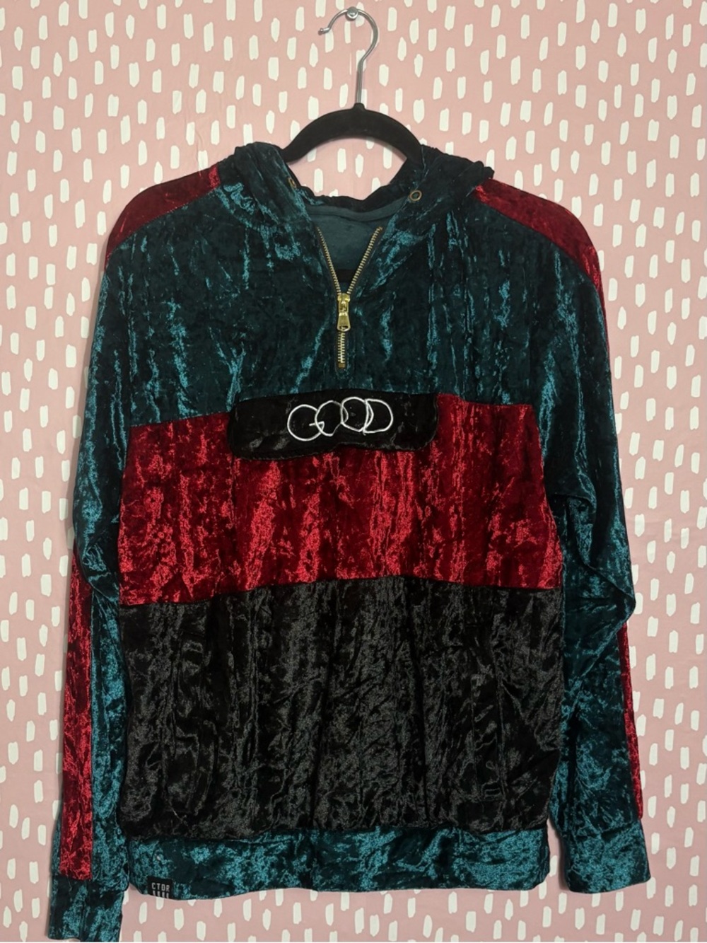 CTDR Velvet Colorblock Quarter-Zip Hoodie Mens M Womens XL vintage style